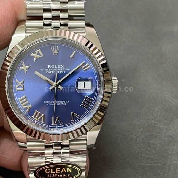 Clean factory Rolex Datejust 126334-0026 41mm Full 904L Roman Numerals Blue Dial Jubilee