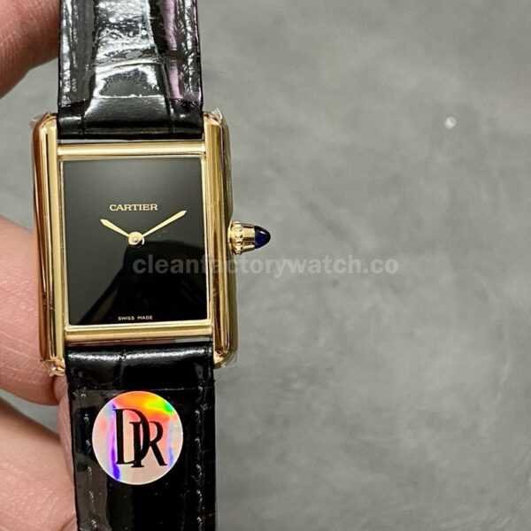 DR Factory Cartier Tank Louis Cartier WGTA0091 25.5mm Rose Gold Black Leather Strap Black Dial
