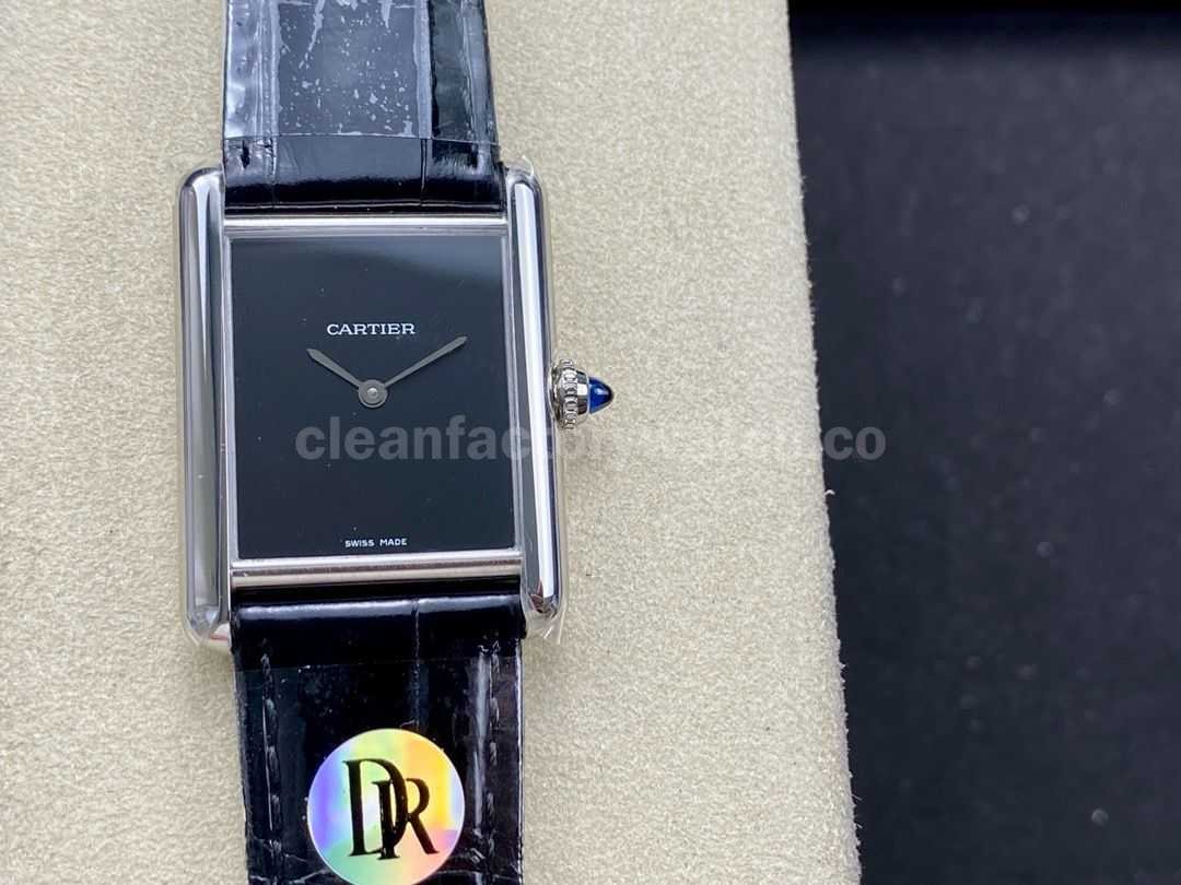 DR Factory Cartier Tank Louis Cartier WSTA0071 22mm Steel Black Leather Strap Black Dial (1)