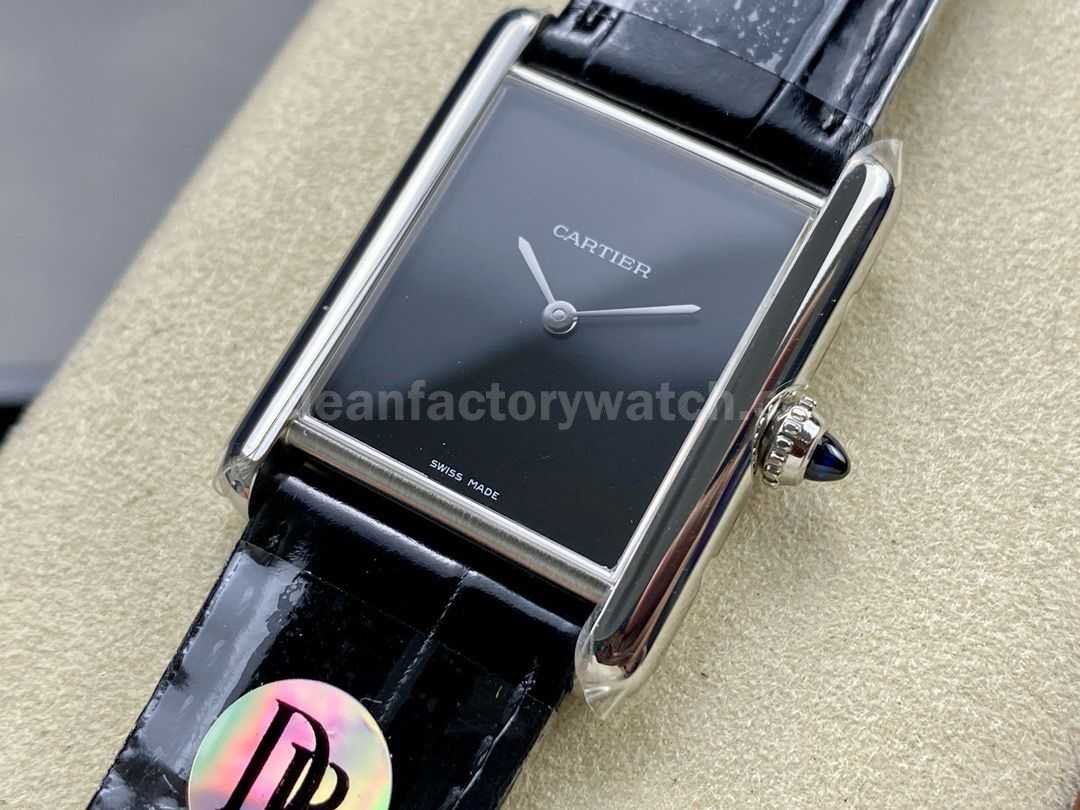 DR Factory Cartier Tank Louis Cartier WSTA0071 22mm Steel Black Leather Strap Black Dial (8)