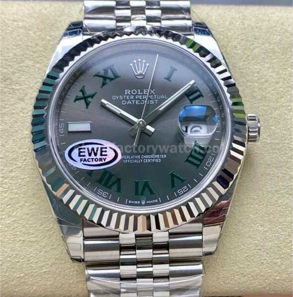 EWE Factory Rolex Wimbledon Datejust 126334-0022 41mm Full 904L Roman Numerals Grey Dial Jubilee