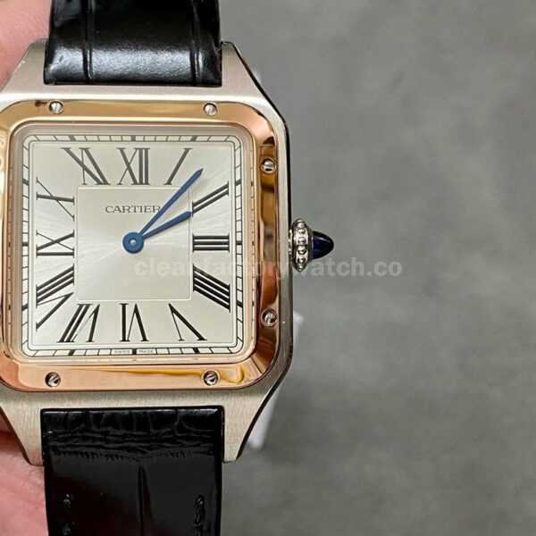 F1 Factory Cartier Santos Dumont W2SA0011 31.4mm Steel Leather Strap Roman Numerals Silver Dial