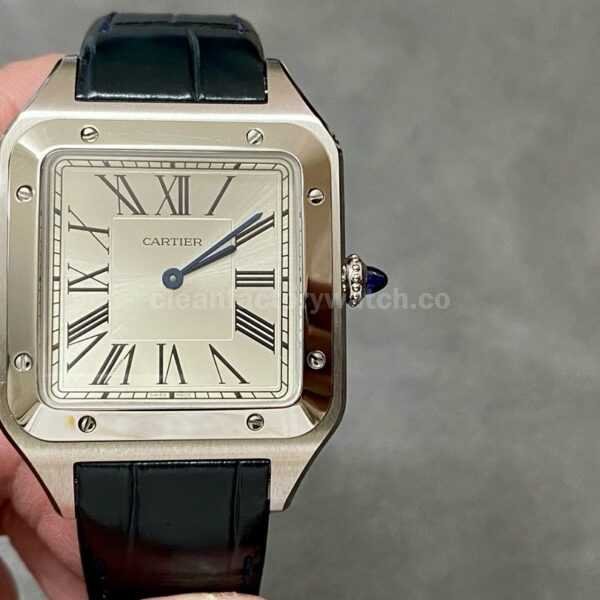 F1 Factory Cartier Santos Dumont WSSA0032 33.9mm Steel Leather Strap Roman Numerals Silver Dial