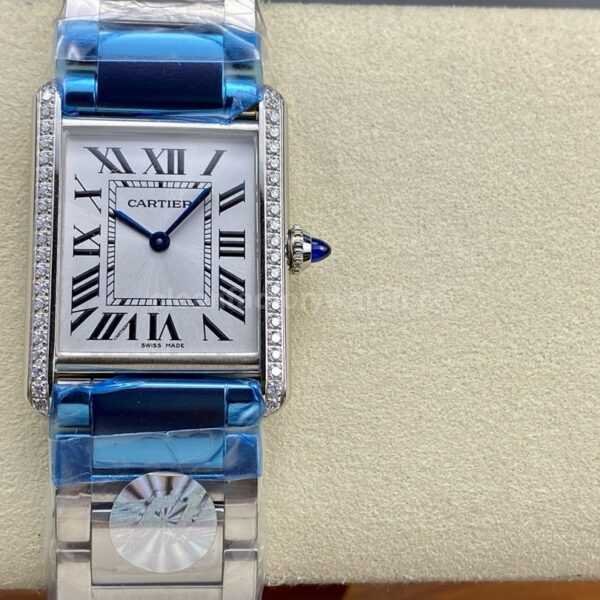 F1 Factory Cartier Tank Louis Cartier W4TA0017 25.5mm Diamond Bezel Full Steel Roman Numerals Silver Dial