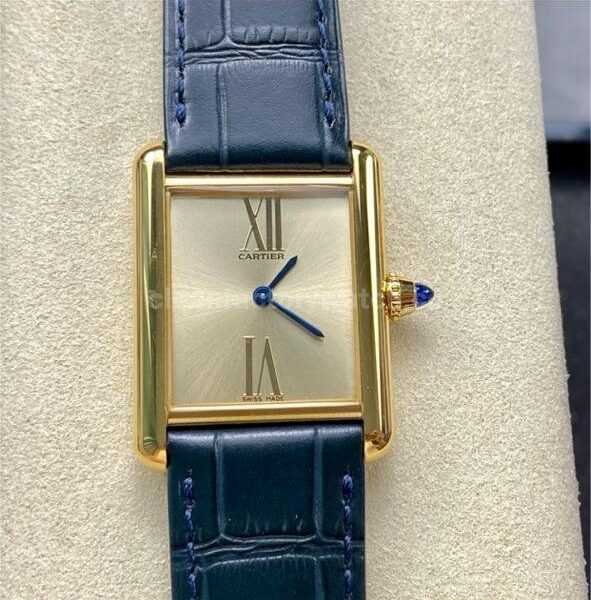 F1 Factory Cartier Tank Louis Cartier WGTA0213 25.5mm Yellow Gold Leather Strap Roman Numerals Champagne Dial