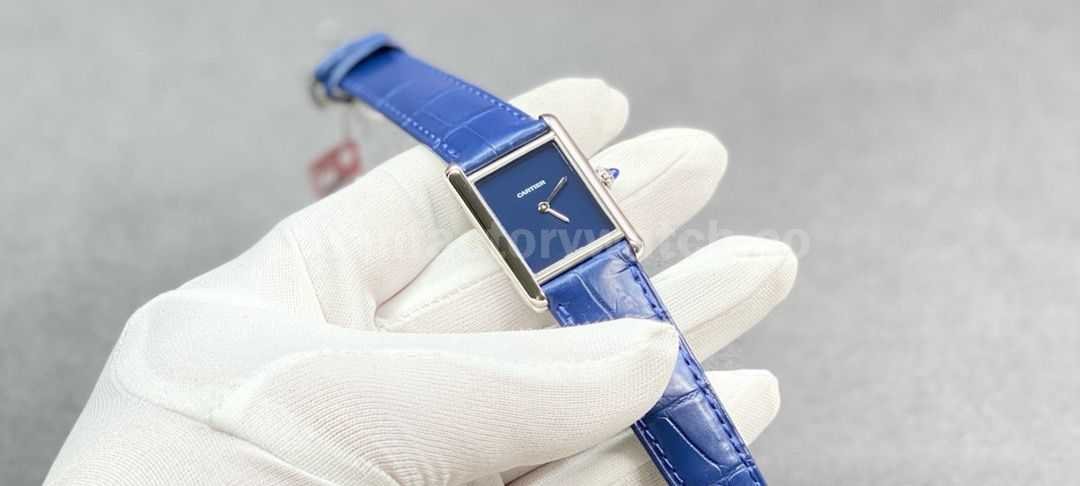 F1 Factory Cartier Tank Louis Cartier WSTA0055 25.5mm Steel Leather Strap Blue Dial (1)
