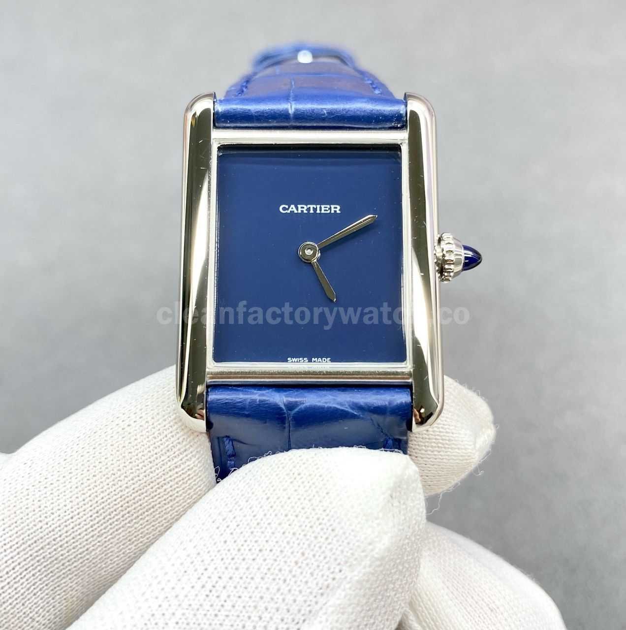 F1 Factory Cartier Tank Louis Cartier WSTA0055 25.5mm Steel Leather Strap Blue Dial (3)