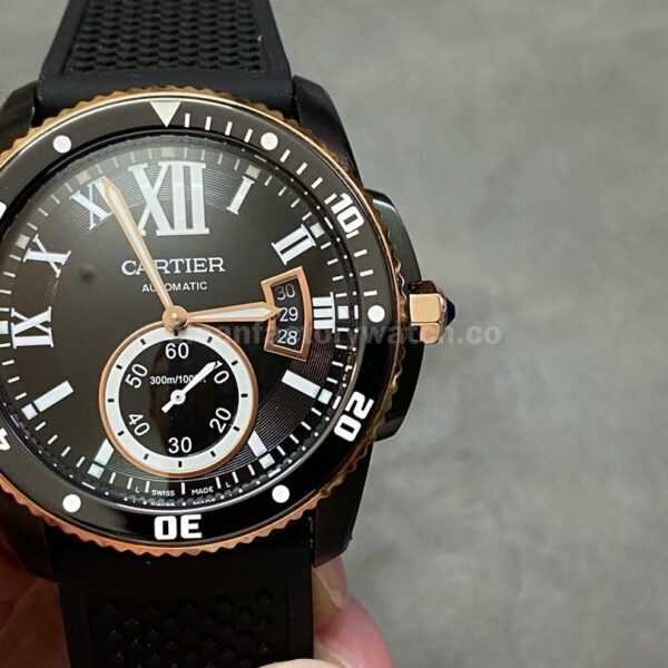 F5 Factory Cartier Calibre de Cartier Diver W2CA0004 42mm Steel Rubber Strap Roman Numerals Black Dial