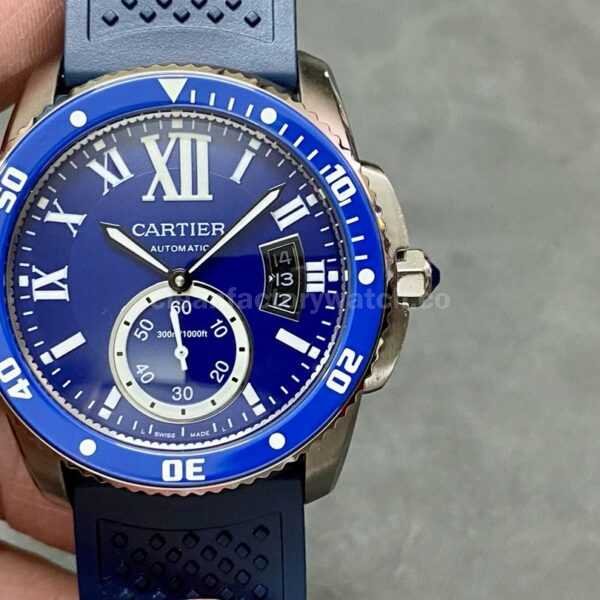 F5 Factory Cartier Calibre de Cartier Diver WSCA0010 42mm Steel Rubber Strap Roman Numerals Blue Dial