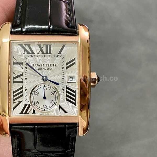 F5 Factory Cartier Tank MC W5330001 34mm Rose Gold Leather Strap Roman Numerals White Dial