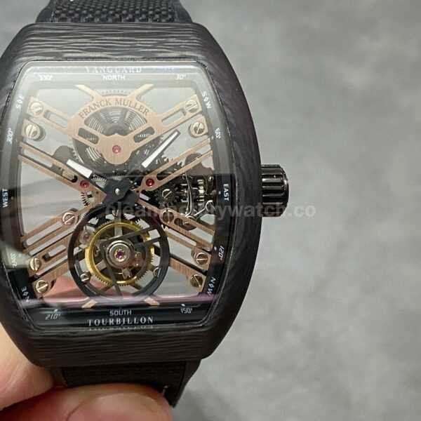 FM Factory Franck Muller Tourbillon Vanguard V45 T SQT CARBON.ER 44mm Carbon Rubber&Canvas Strap Champagne Skeleton Dial