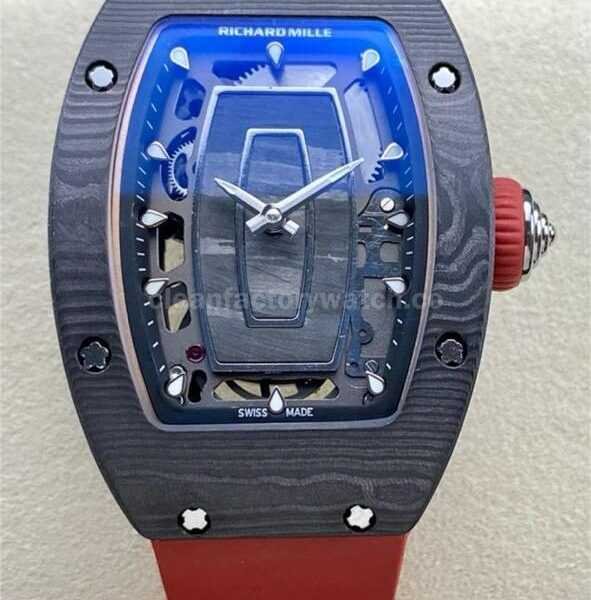 G+ Factory Richard Mille RM07 31.4mm Titanium&Carbon Fiber Red Rubber Strap Skeletonized Dial