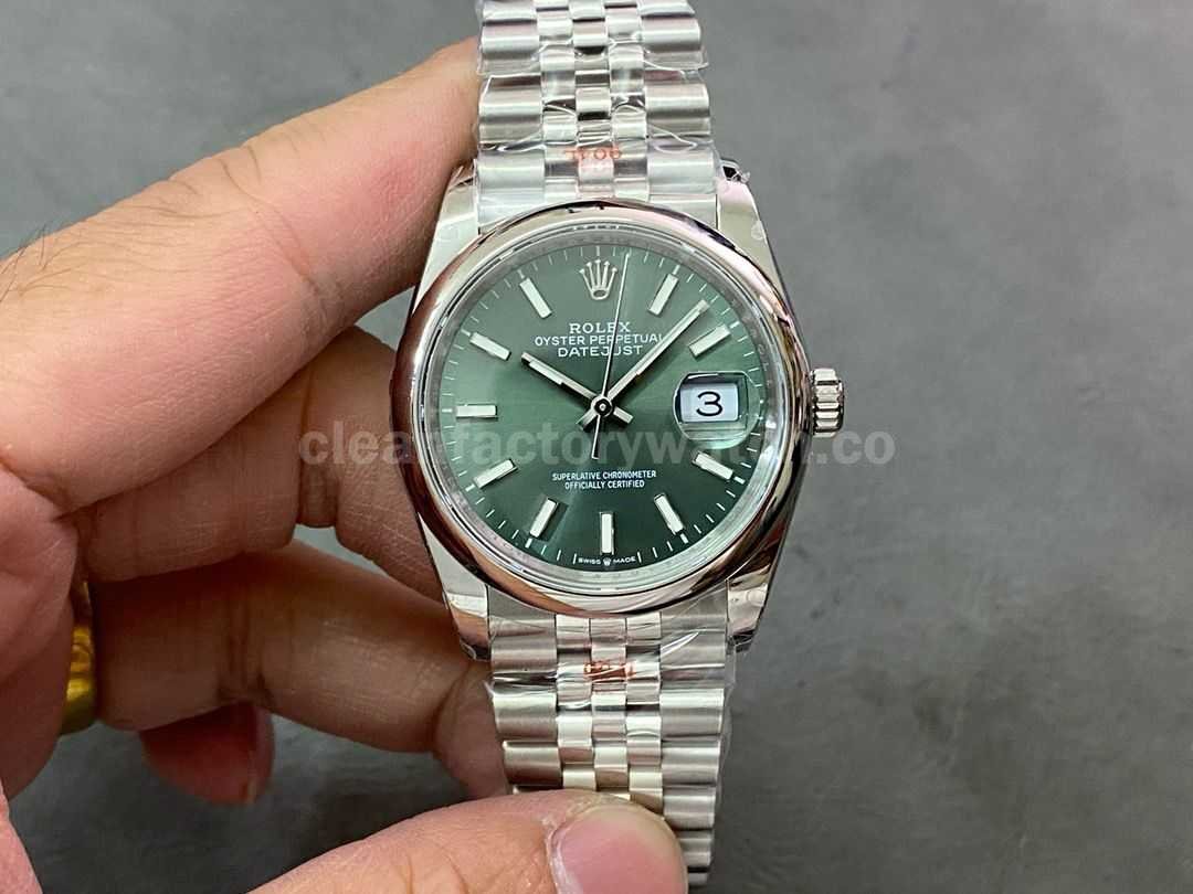 GM Factory Rolex Datejust 126200 0023 36mm White Gold Smooth Bezel Full 904L Green Dial Jubilee (4)