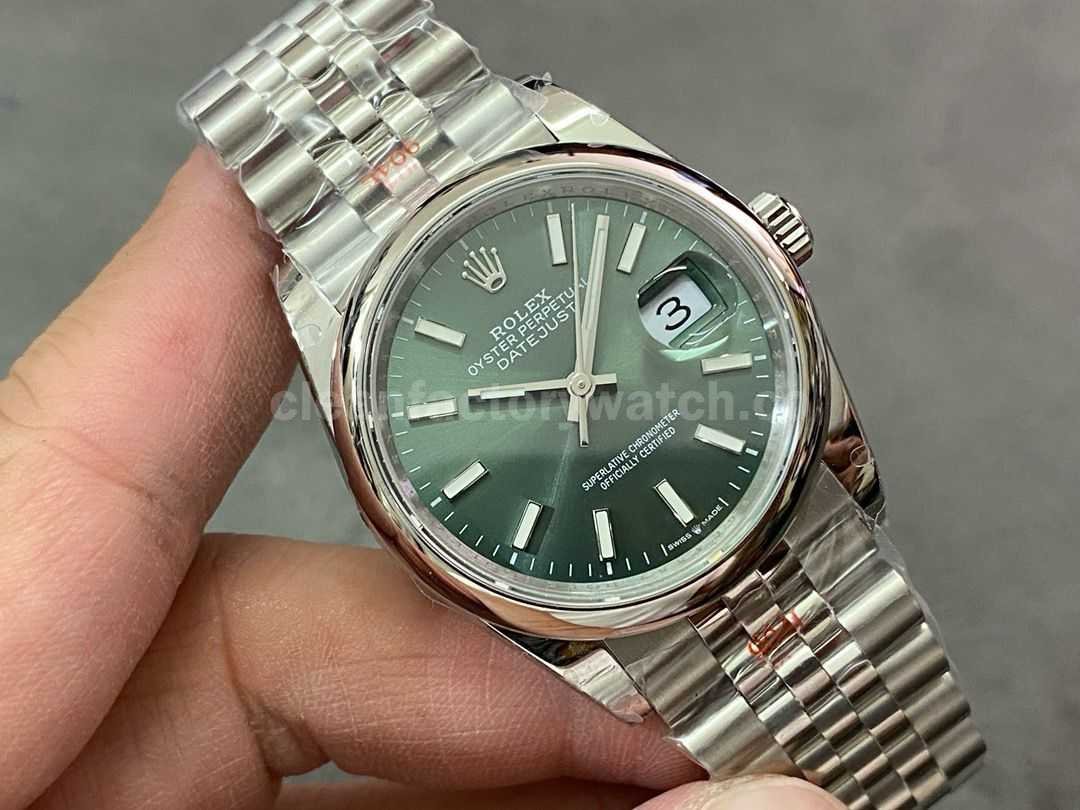 GM Factory Rolex Datejust 126200 0023 36mm White Gold Smooth Bezel Full 904L Green Dial Jubilee (6)