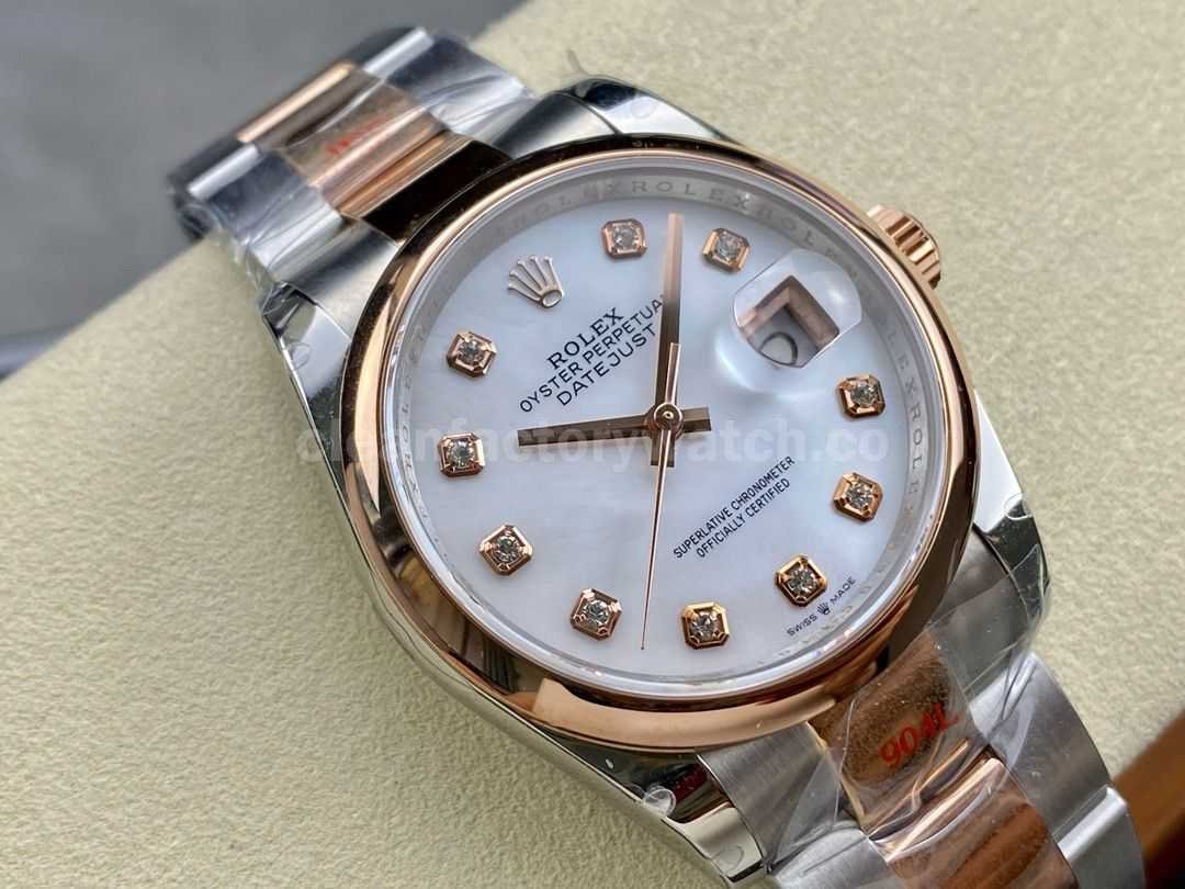 GM Factory Rolex Datejust 126201 0022 36mm Rose Gold Smooth Bezel Half Rose Gold Diamond Mop Moth (1)