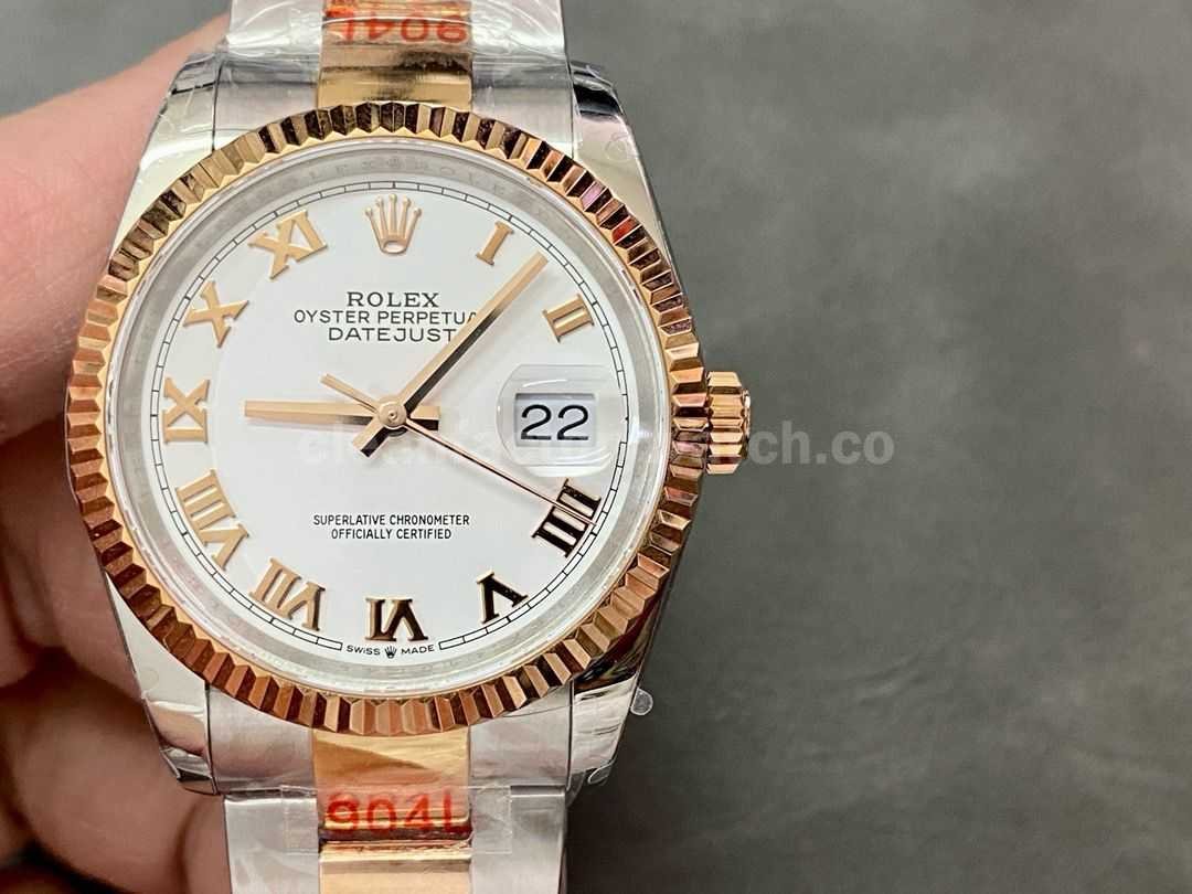GM Factory Rolex Datejust 126231 0016 36mm Half Rose Gold Roman Numerals White Dial (5)