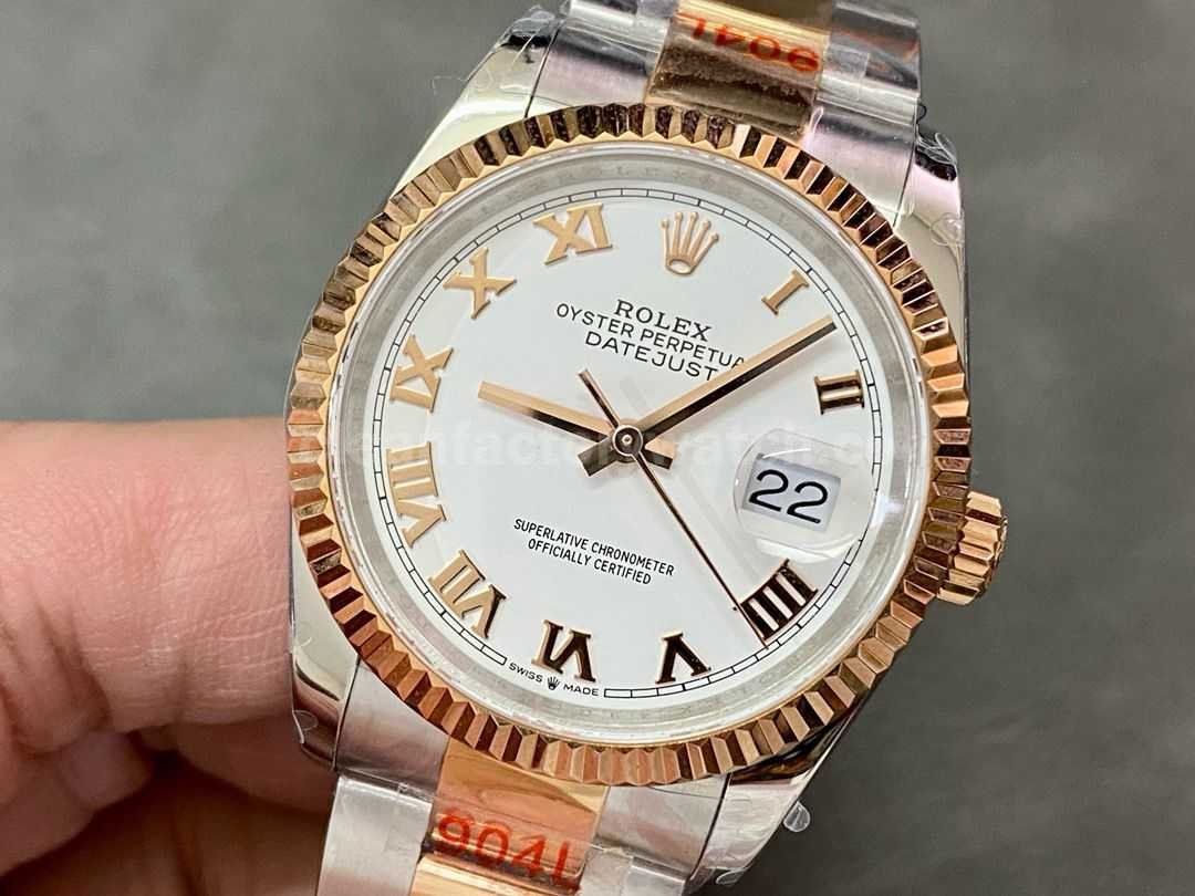 GM Factory Rolex Datejust 126231 0016 36mm Half Rose Gold Roman Numerals White Dial (6)