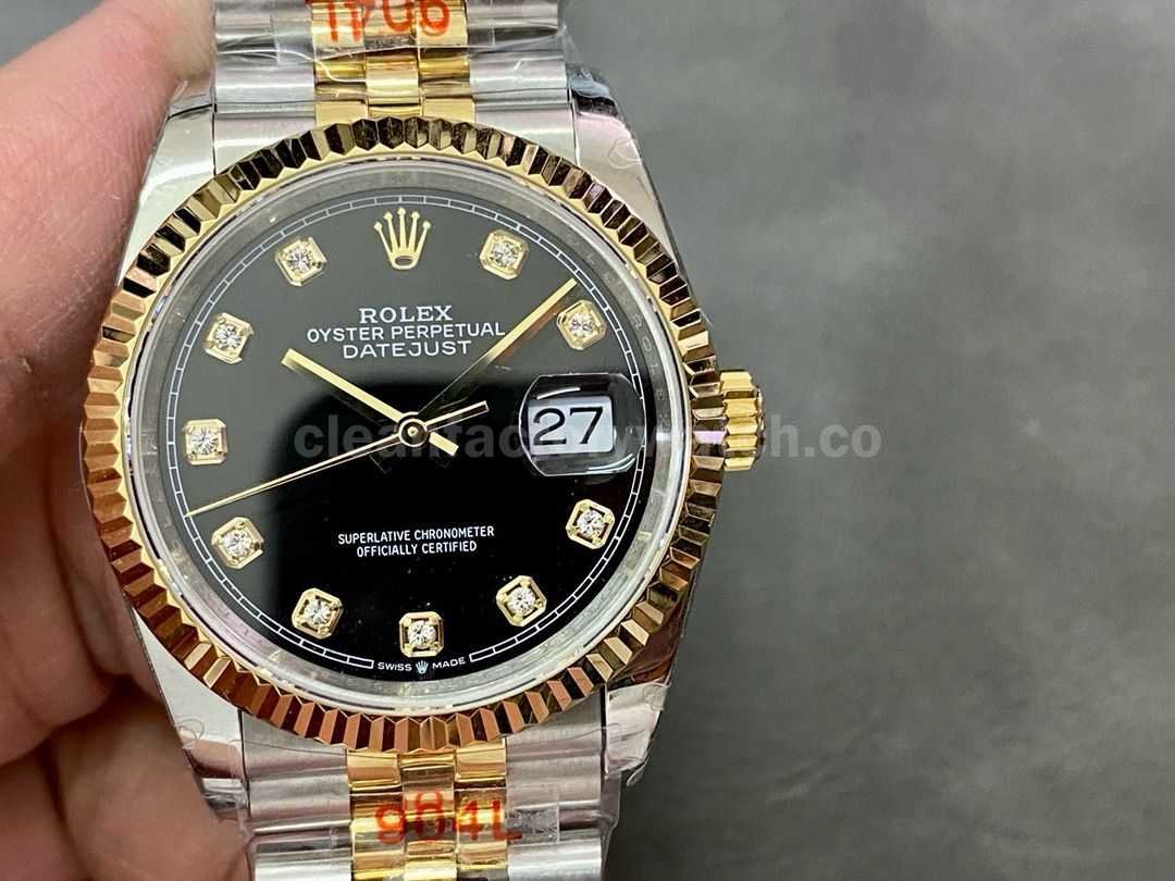 GM Factory Rolex Datejust 126233 0021 36mm Half Yellow Gold Diamond Mop Black Dial Jubilee (4)