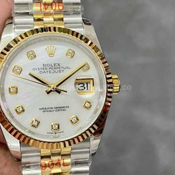 GM Factory Rolex Datejust 126233-0023 36mm Half Yellow Gold Diamond Mop Mother Of Pearl Dial Jubilee