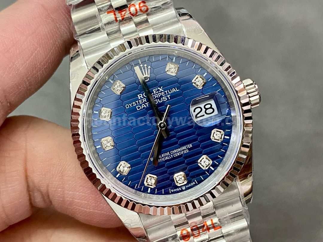 GM Factory Rolex Datejust 126234 0057 36mm Full 904L Diamond Fluted Motif Blue Dial Jubilee (3)