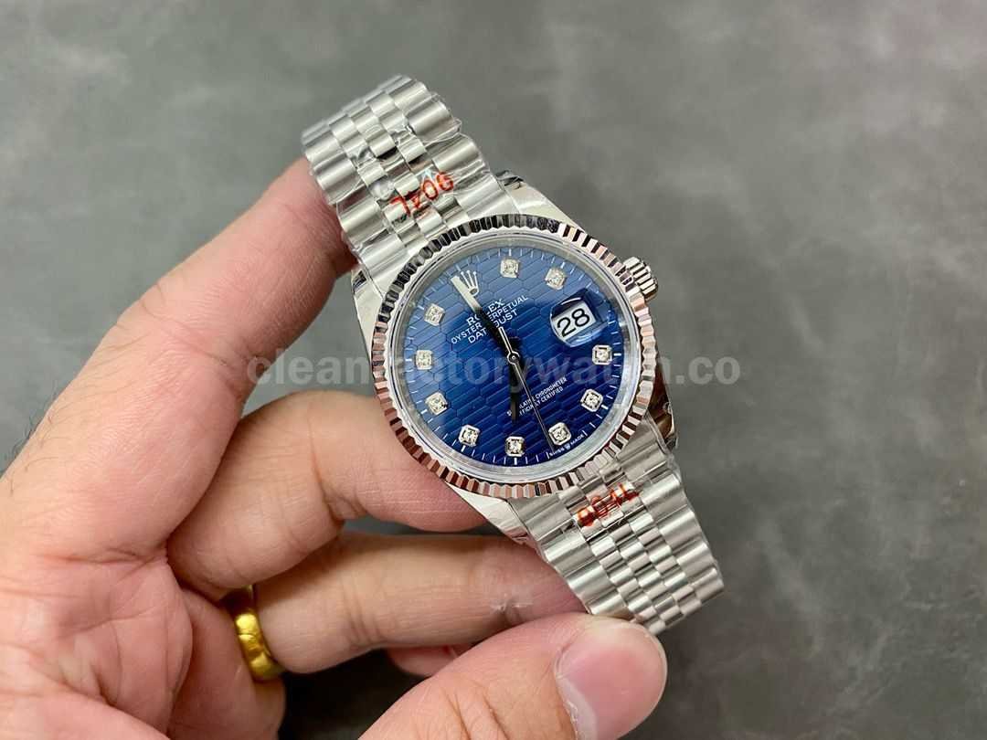 GM Factory Rolex Datejust 126234 0057 36mm Full 904L Diamond Fluted Motif Blue Dial Jubilee (7)