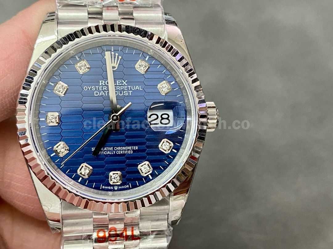 GM Factory Rolex Datejust 126234 0057 36mm Full 904L Diamond Fluted Motif Blue Dial Jubilee (8)