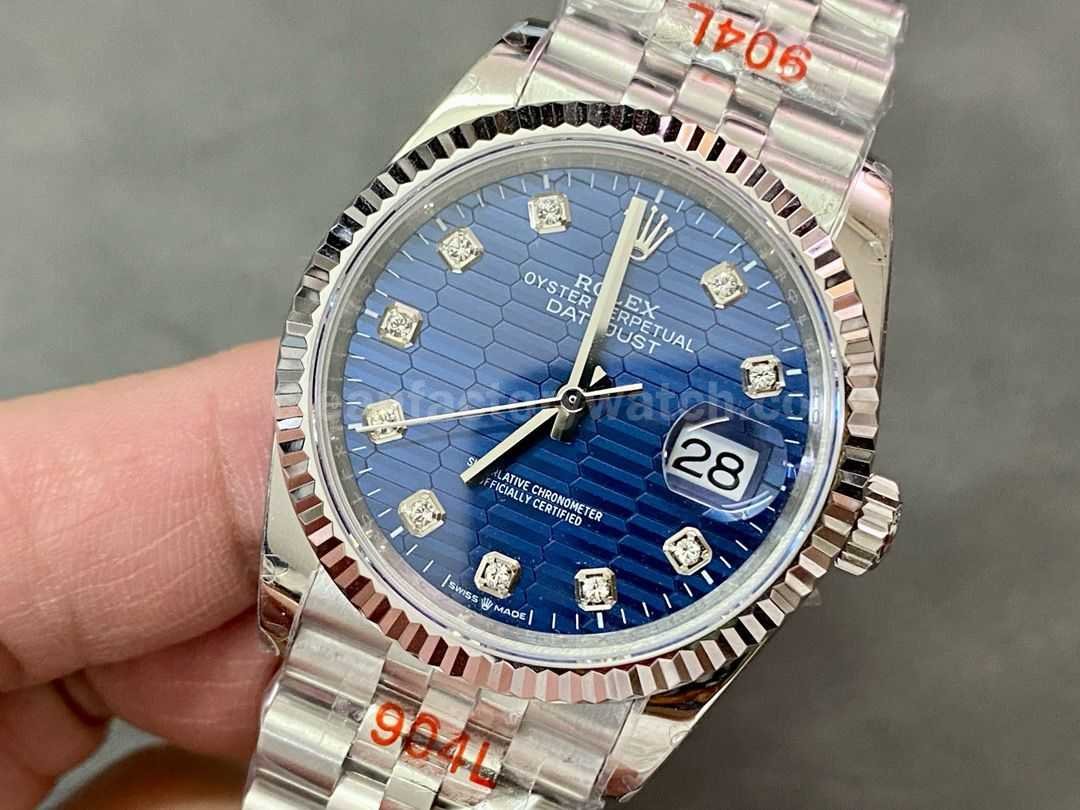 GM Factory Rolex Datejust 126234 0057 36mm Full 904L Diamond Fluted Motif Blue Dial Jubilee (9)