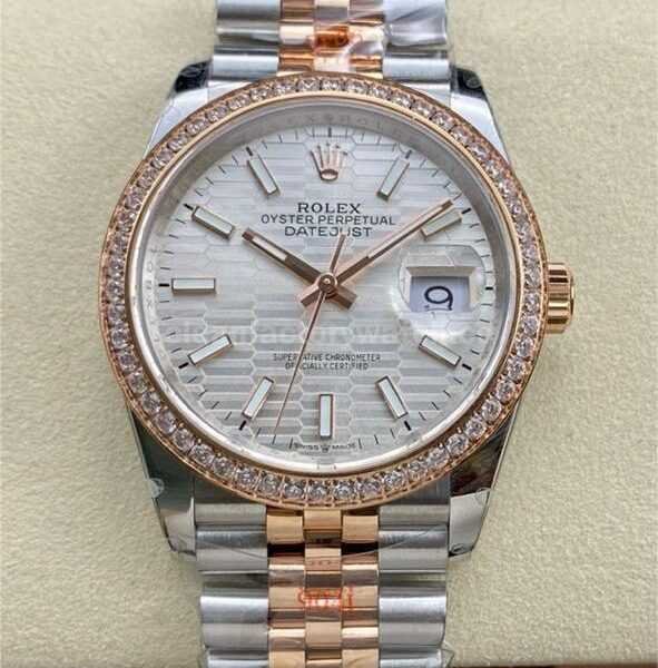 GM Factory Rolex Datejust 126281RBR-0021 36mm Diamond Rose Gold Bezel Half Rose Gold Fluted Silver Dial Jubilee