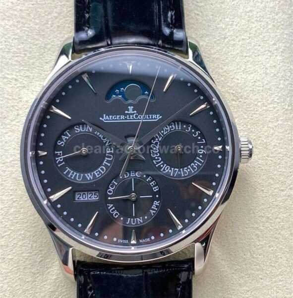 GR Factory Jaeger-LeCoultre Master Ultra Thin Perpetual Q1308470 39mm Steel Leather Strap Black Dial