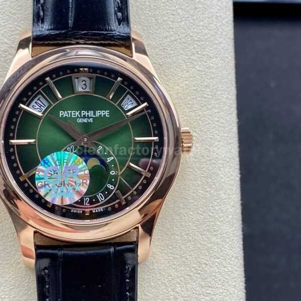 GR Factory Patek Philippe Annual Calendar 5205R-011 40mm Rose Gold Leather Strap Green Dial