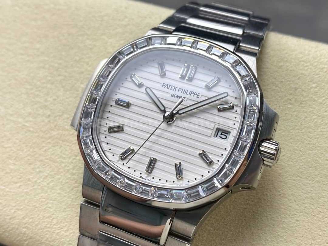 GR Factory Patek Philippe Emerald Nautilus 5711110P 010 35.2mm Full Platinum White Dial (7)