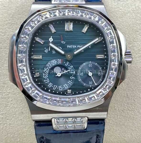 GR Factory Patek Philippe Nautilus 5712G 40mm Diamond Bezel White Gold Leather Strap Grey Dial