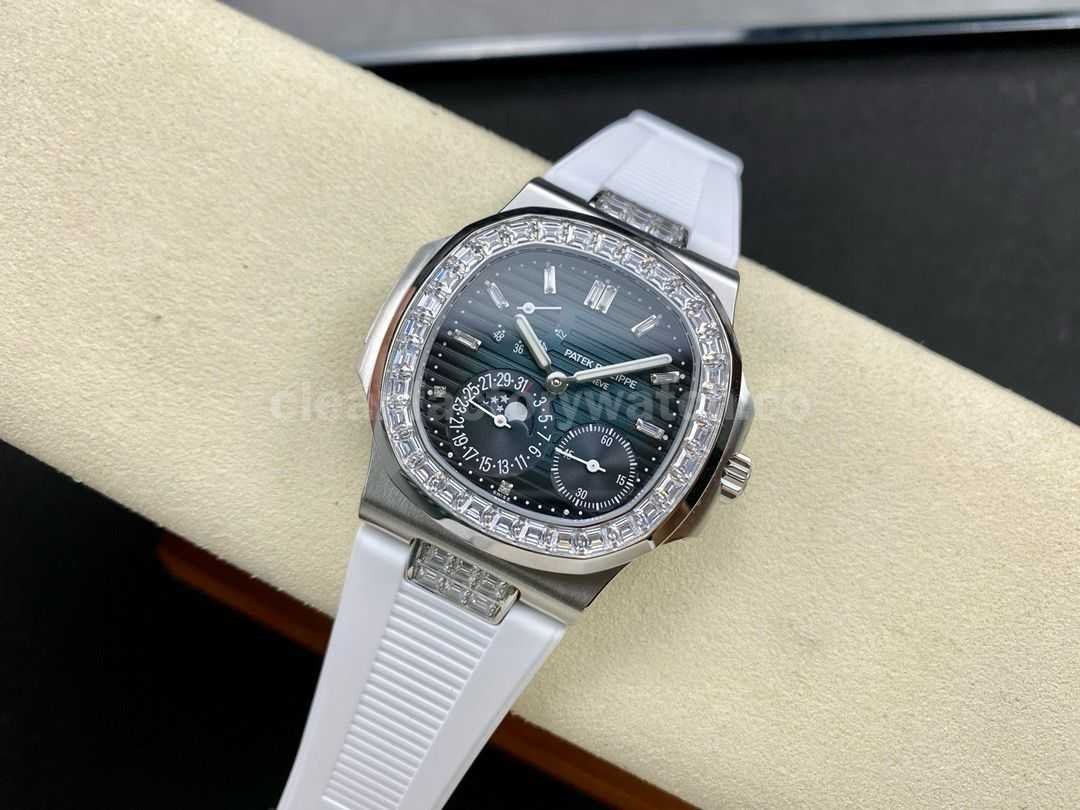 GR Factory Patek Philippe Nautilus 5712G Diamond Bezel Steel Leather Strap Blue Dial (6)