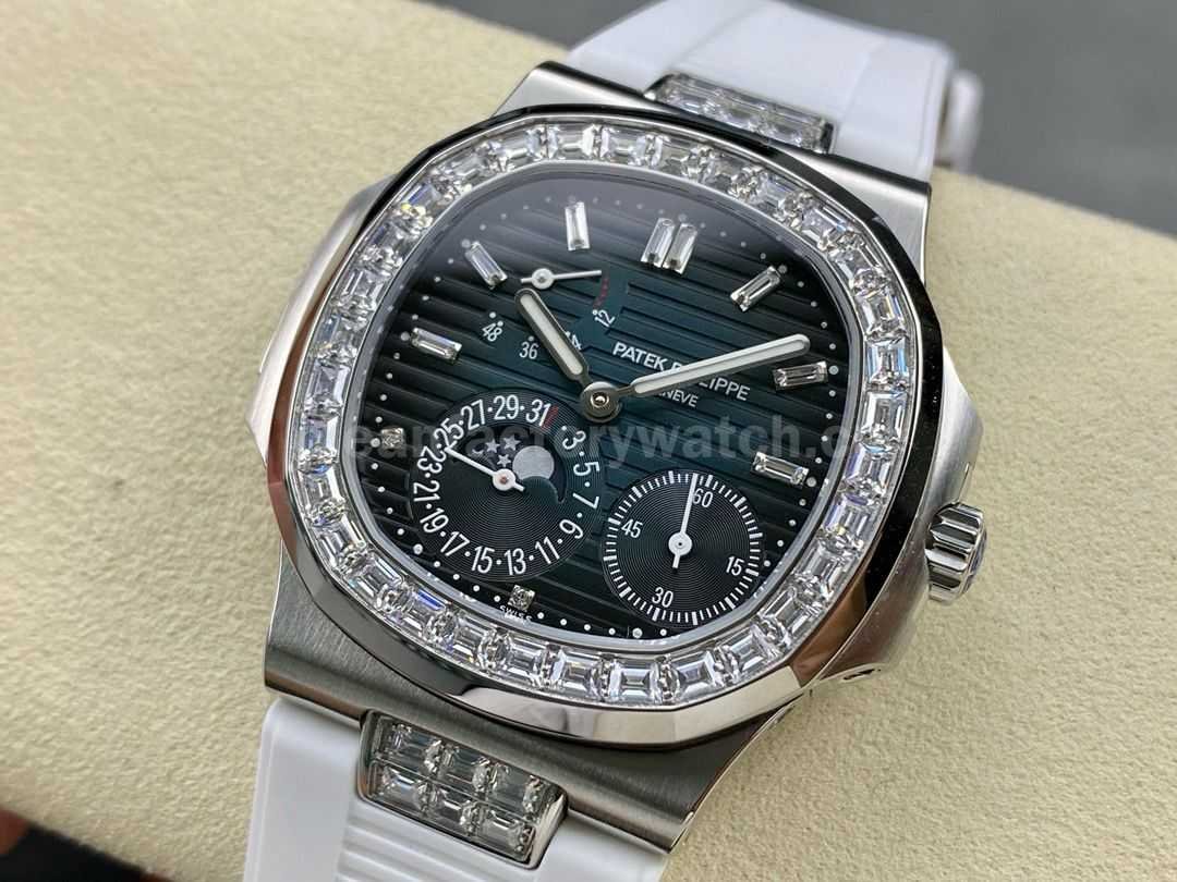 GR Factory Patek Philippe Nautilus 5712G Diamond Bezel Steel Leather Strap Blue Dial (8)