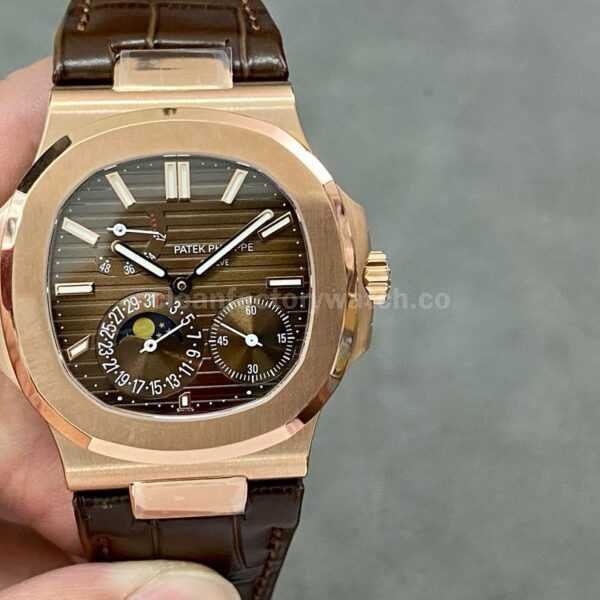 GR Factory Patek Philippe Nautilus 5712G Rose Gold Leather Strap Brown Dial