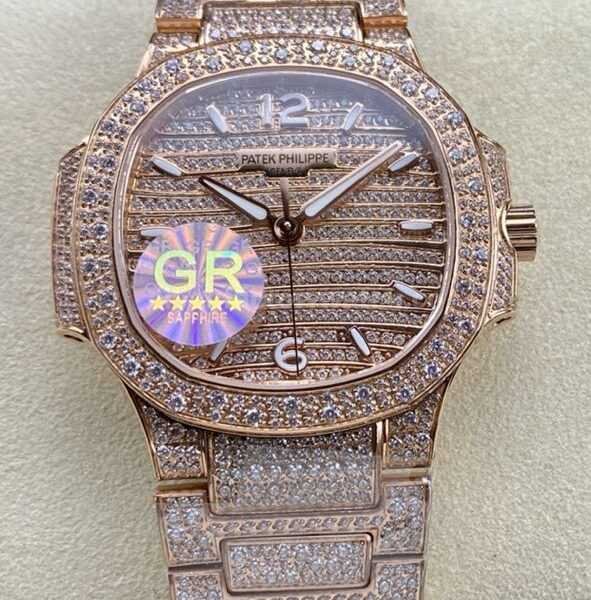 GR Factory Patek Philippe Nautilus 7118/1450G-001 Full Diamond Rose Gold Diamond Dial