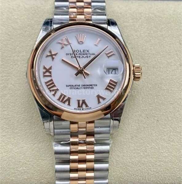GS Factory Rolex Datejust 278241-0002 31mm Half Rose Gold Roman Number White Dial Jubilee