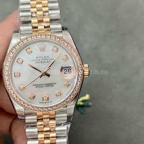 GS Factory Rolex Datejust 278381RBR-0026 31mm Diamond Bezel Half Rose Gold Diamond Mop White Mother Of Pearl Dial Jubilee