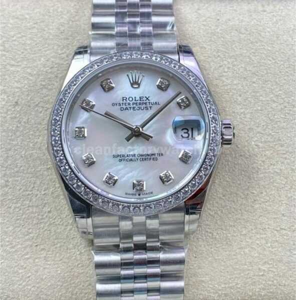 GS Factory Rolex Datejust 278384RBR-0008 31mm Full 904L Diamond Bezel Diamond Mop White Mother Of Pearl Dial Jubilee