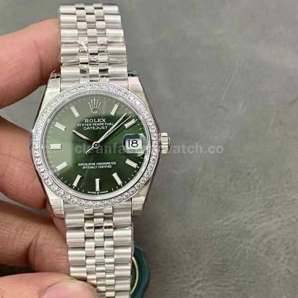 GS Factory Rolex Datejust 278384RBR-0022 31mm Diamond Bezel Mint Green Dial Jubilee