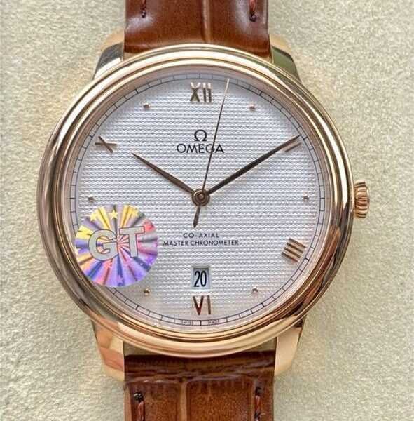 GT Factory Omega De Ville Co-Axial 434.53.40.20.02.001 40mm Rose Gold Leather Strap Rose Gold Point&Roman Number Silver Pupil Dial