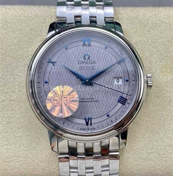 GT Factory Omega De Ville Prestige 424.13.40.20.06.002 39.5mm Full Steel Blue Roman Number Silver Web Weaving Dial