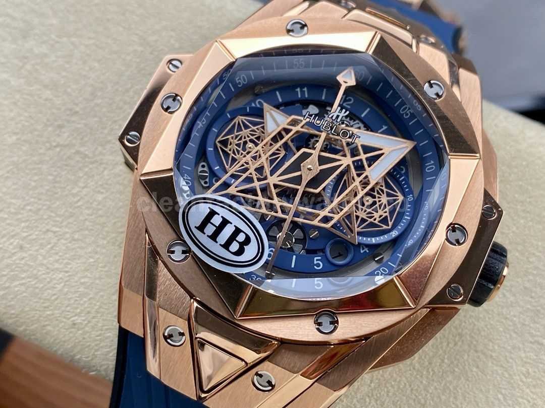 HB Factory Hublot Big Bang Sang Bleu 418.OX.5108.RX.MXM20 45mm Rose Gold Blue Rubber (8)