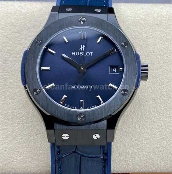 HB Factory Hublot Classic Fusion 565.CM.7170.LR 38mm Steel Leather Strap Blue Dial