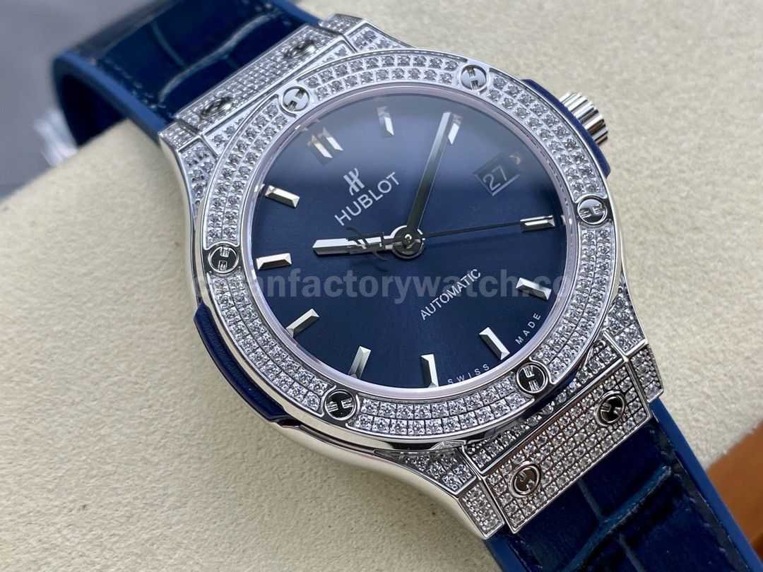 HB Factory Hublot Classic Fusion 565.NX.7170.LR 38mm DiamondSteel Leather Strap Blue Dial (4)