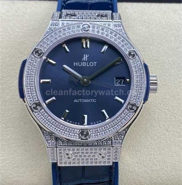 HB Factory Hublot Classic Fusion 565.NX.7170.LR 38mm DiamondSteel Leather Strap Blue Dial