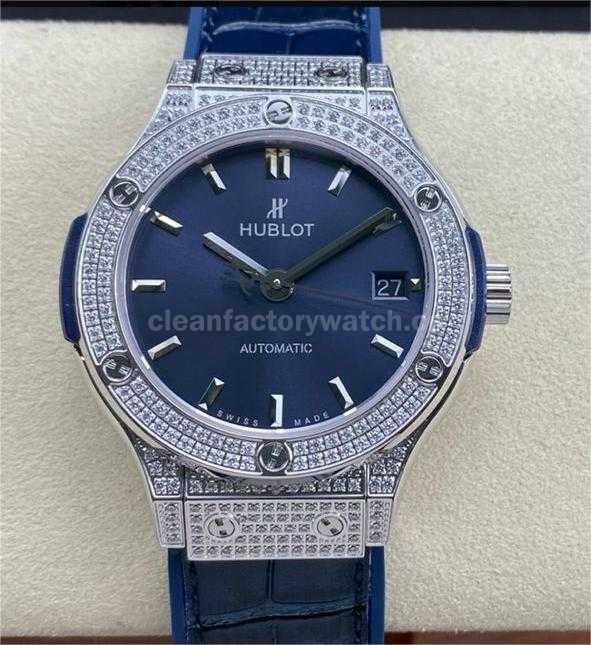 HB Factory Hublot Classic Fusion 565.NX.7170.LR 38mm DiamondSteel Leather Strap Blue Dial (6)