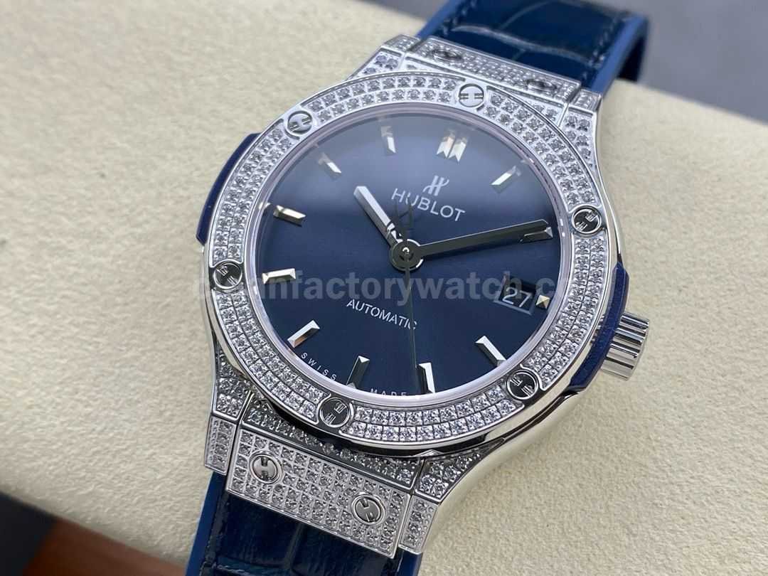 HB Factory Hublot Classic Fusion 565.NX.7170.LR 38mm DiamondSteel Leather Strap Blue Dial (8)