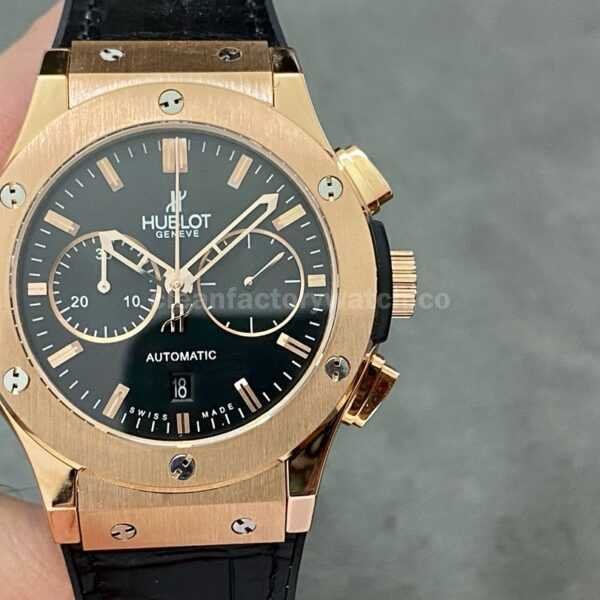 HB Factory Hublot Classic Fusion Chronograph 521.OX.1181.LR 45mm Rose gold Leather Strap Black Dial