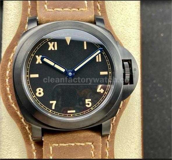 HW Factory Panerai Luminor PAM 00779 44mm Titanium Leather Strap Arabic Numerals Black Dial